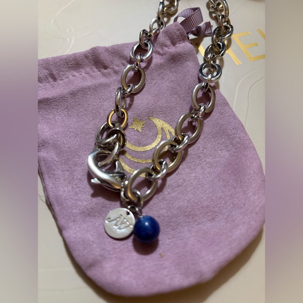 Jane Win Silver Chunky Link Chain w/ Lapis Bead, 18” - Picture 5 of 13